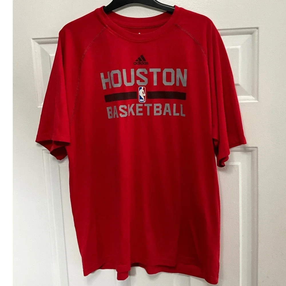 Adidas Houston Rockets Basketball NBA Climalite Red Graphic T-Shirt Mens Medium
